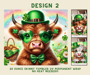 St. Patrick's Day Highland Cow 20 oz. Skinny Tumbler Wrap Design 2 - Twisted Image Transfers