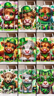 St. Patrick's Day Highland Cow 20 oz. Skinny Tumbler Wrap Design 5 - Twisted Image Transfers