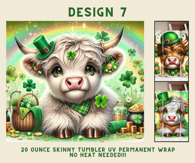 St. Patrick's Day Highland Cow 20 oz. Skinny Tumbler Wrap Design 7 - Twisted Image Transfers