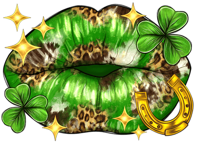 St. Patrick's Day Lips with Leopard Print Design DTF (direct-to-film) Transfer - Twisted Image Transfers