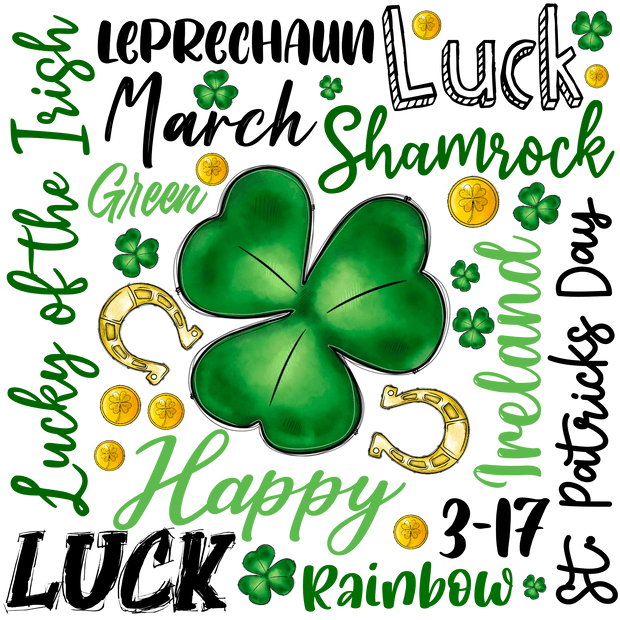 St. Patrick's Day Words with Shamrock DTF (direct-to-film) Transfer - Twisted Image Transfers