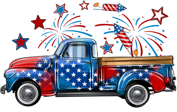 USA Truck with Stars and Stripes DTF (direct-to-film) Transfer