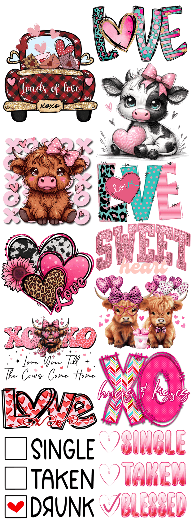 Valentine's Day Cow 60"x22" Ready to Ship Gang Sheet - Twisted Image Transfers