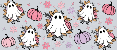 Ghosts with Pink and Purple Pumpkins 16oz UV DTF Libby Wrap