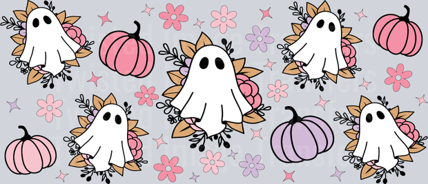Ghosts with Pink and Purple Pumpkins 16oz UV DTF Libby Wrap