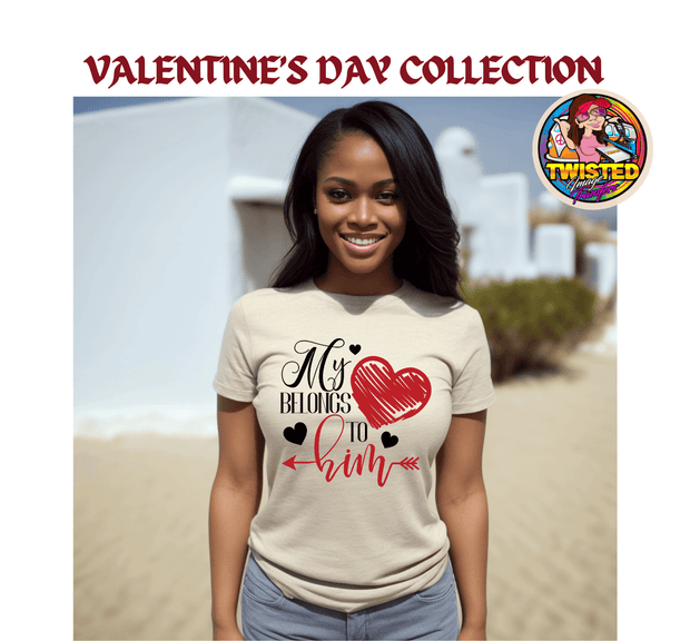 Women's Softstyle Gildan T-Shirt with 11" My Heart Belongs to Him - Twisted Image Transfers