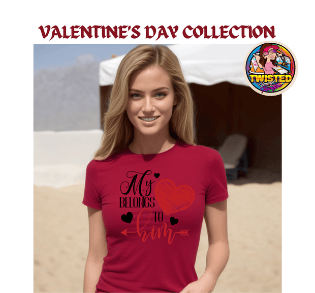 Women's Softstyle Gildan T-Shirt with 11" My Heart Belongs to Him - Twisted Image Transfers