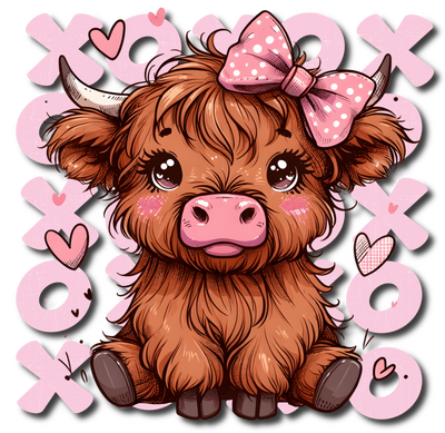 XOXO Highland Cow Shadow DTF (direct-to-film) Transfer - Twisted Image Transfers