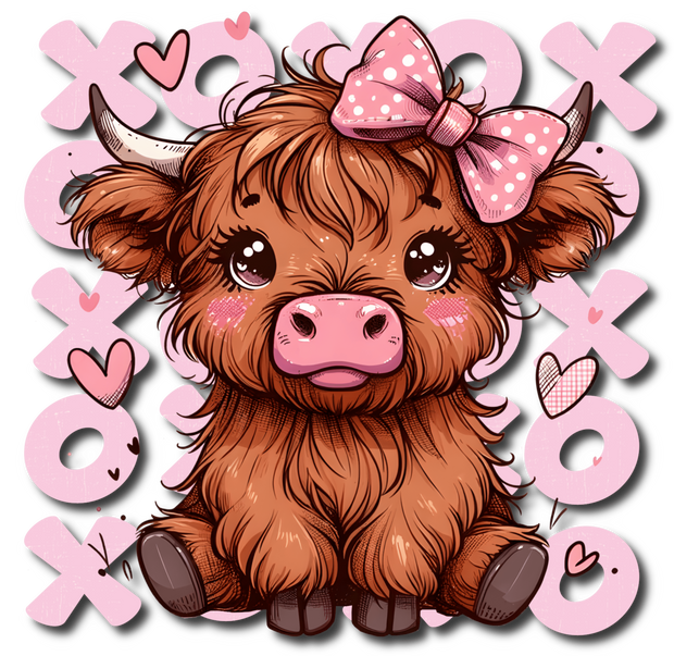 XOXO Highland Cow Shadow DTF (direct-to-film) Transfer - Twisted Image Transfers